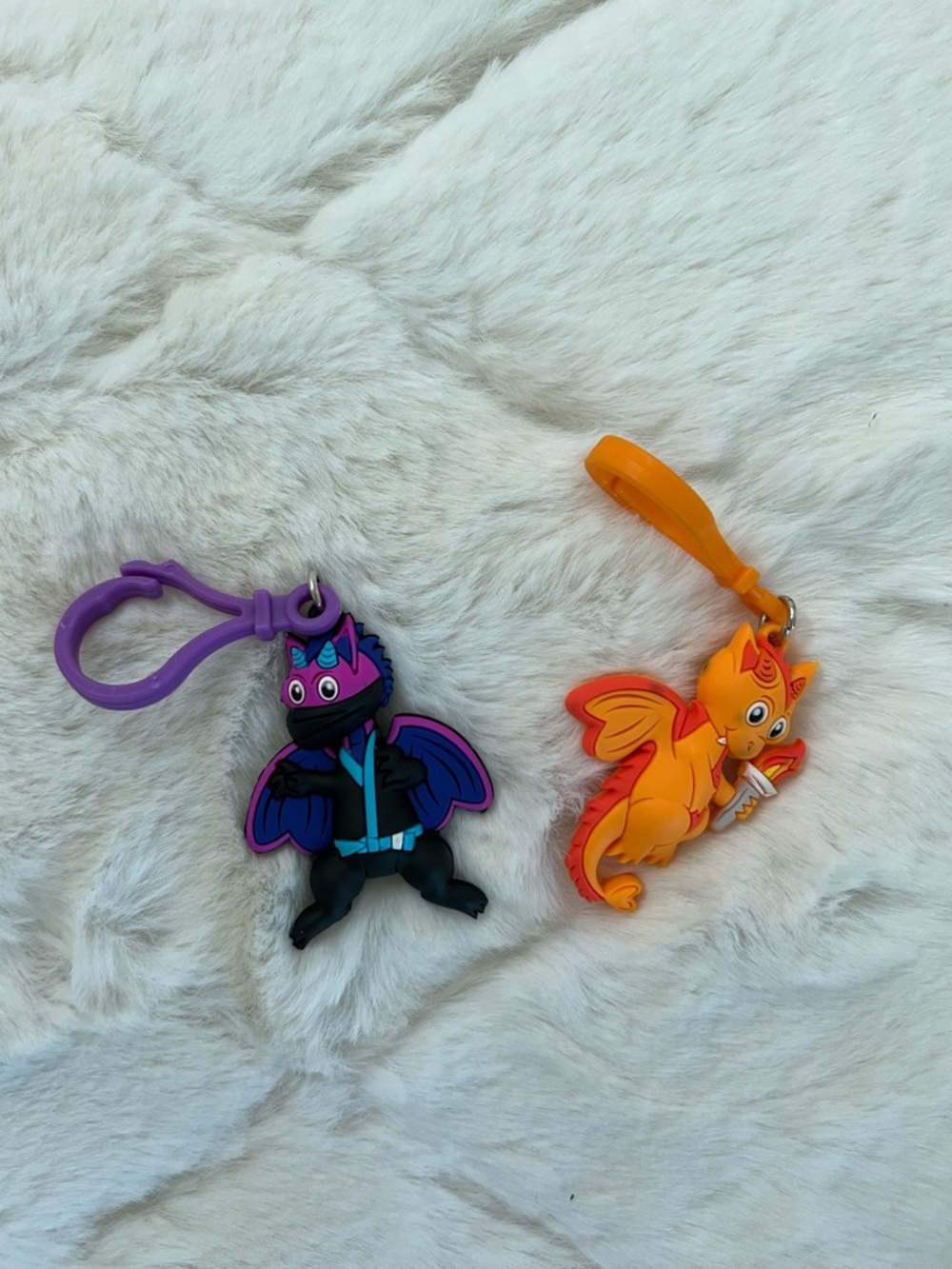 Kids Dragon Keychain Lot Backpack Clips Rubber Charm Bundle 2pc